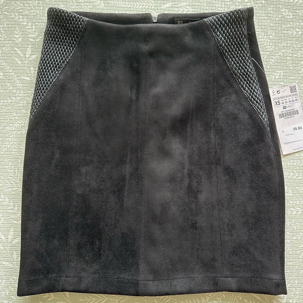 Zara Black Faux Suede Mini Skirt with Textured Panels